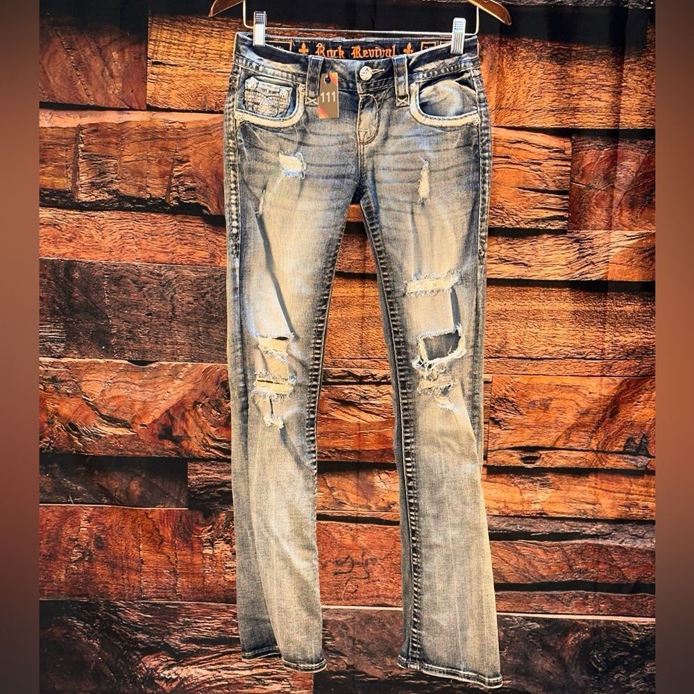 Rock Revival Light Blue Distressed Skinny Jeans